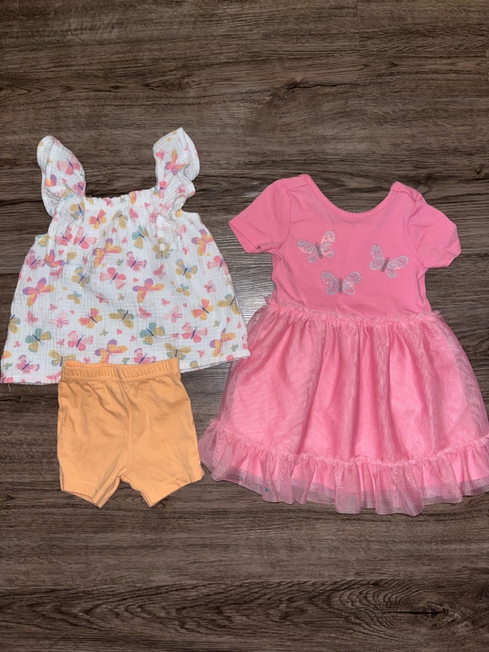 Baby Essentials White top with butterflies and Pink Butterfly dress